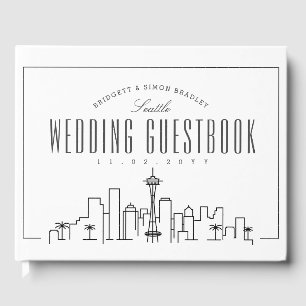 Wedding In Seattle   Modern Deco Skyline Guest Book