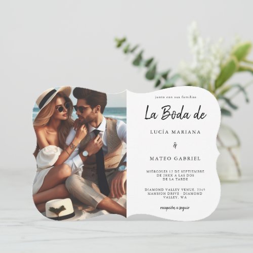 Wedding in Spanish  Calligraphy La Boda De Photo Invitation