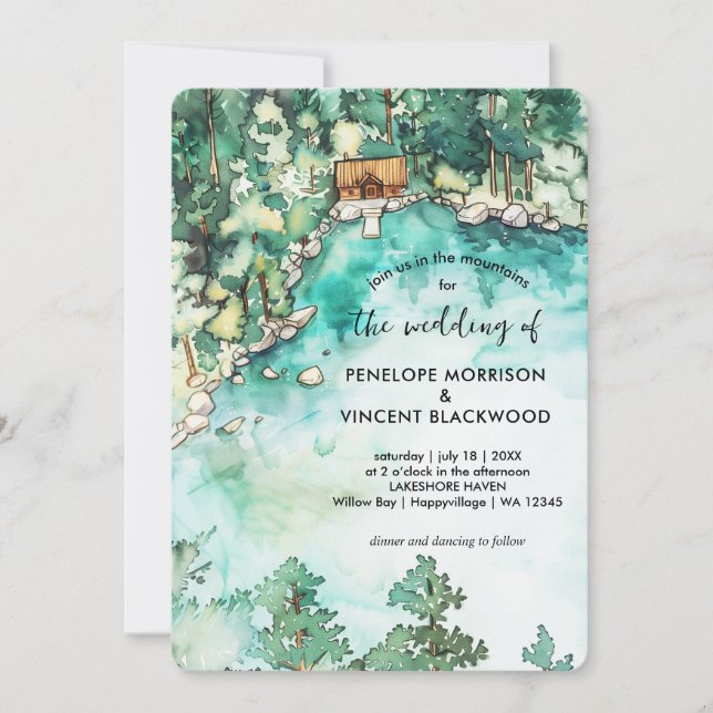 Wedding in the mountains watercolor invitation (Front)