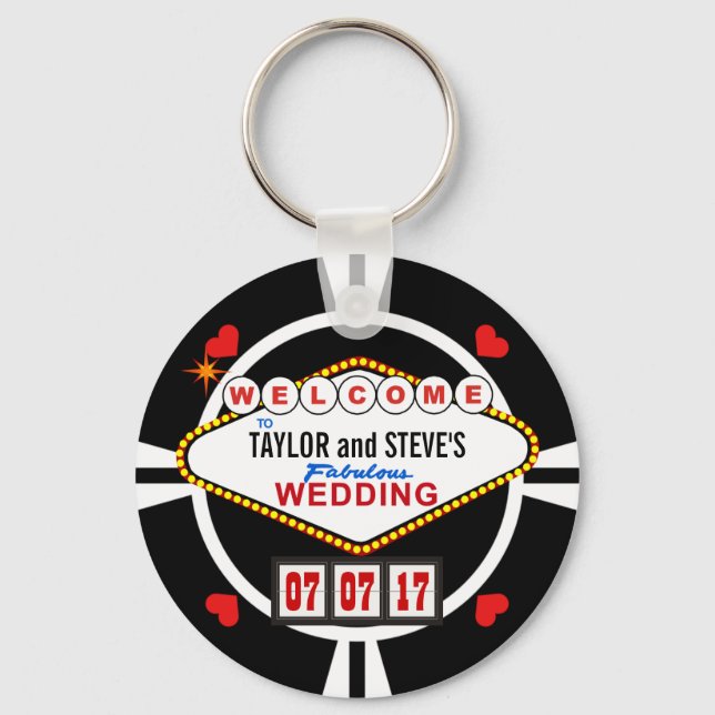 Wedding in Vegas Casino Favor Poker Chip Keychain (Front)