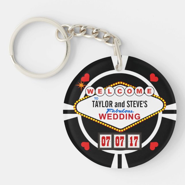 Wedding in Vegas Casino Favor Poker Chip Keychain (Front)