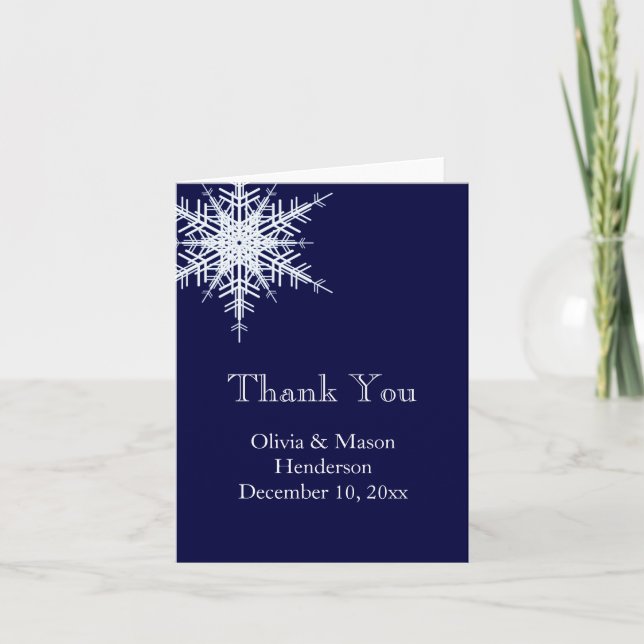 Wedding in Winter Offset Snowflake Thank You Card (Front)