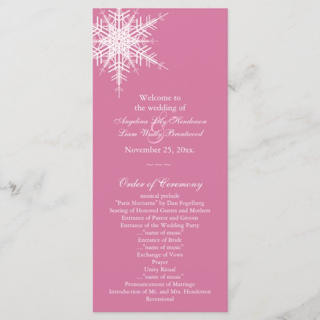 Wedding in Winter Program (pink) (Front)