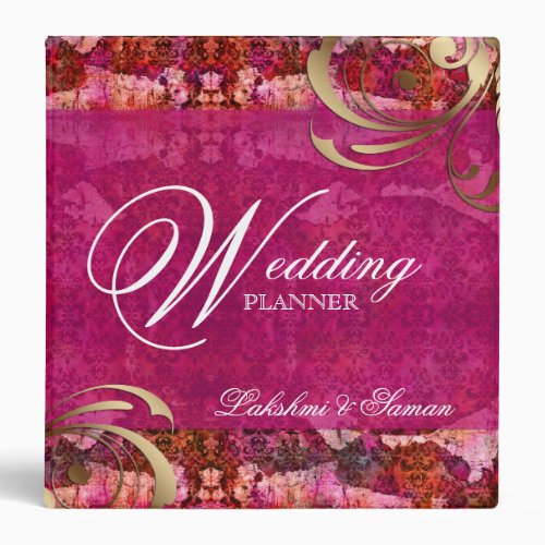 Wedding Indian Damask Pink Gold Photo Album 3 Ring Binder