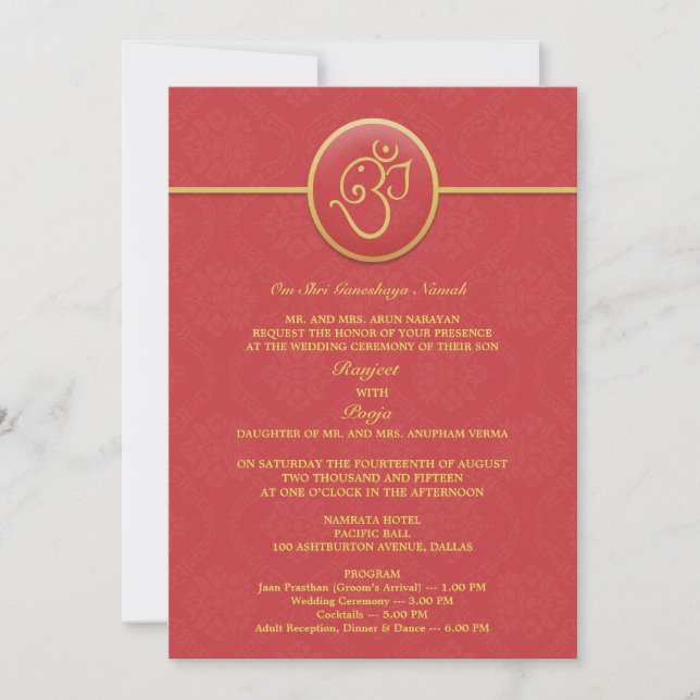 Wedding Indian Style Flat Invitation (Front)