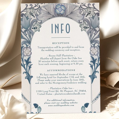 Wedding INFO Art Nouveau Dusty Blue W Morris Invitation