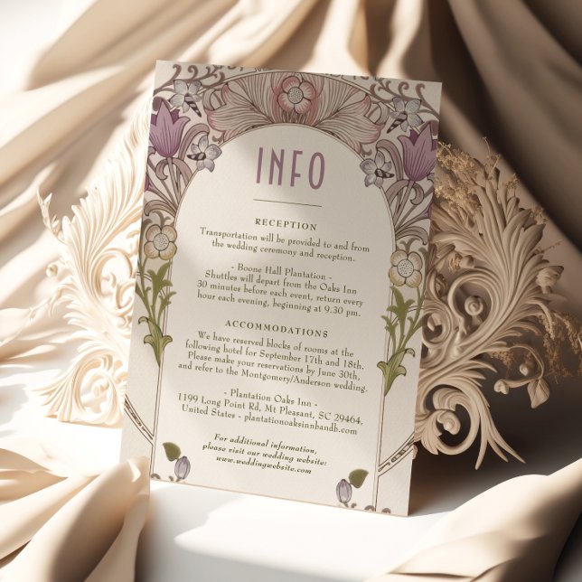 Wedding INFO Art Nouveau William Morris Lavender Invitation (Creator Uploaded)