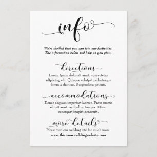 Wedding Info Simple Black & White Elaborate Script Enclosure Card