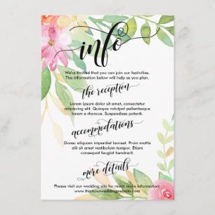 Wedding Info Watercolor Flowers Elaborate Script Enclosure Card