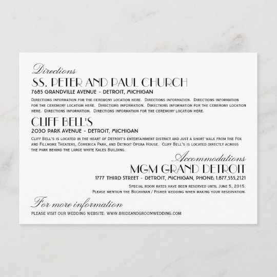 Wedding Information Card Art Deco Elegant Style Zazzle Wedding Information Card Art Deco Elegant Style