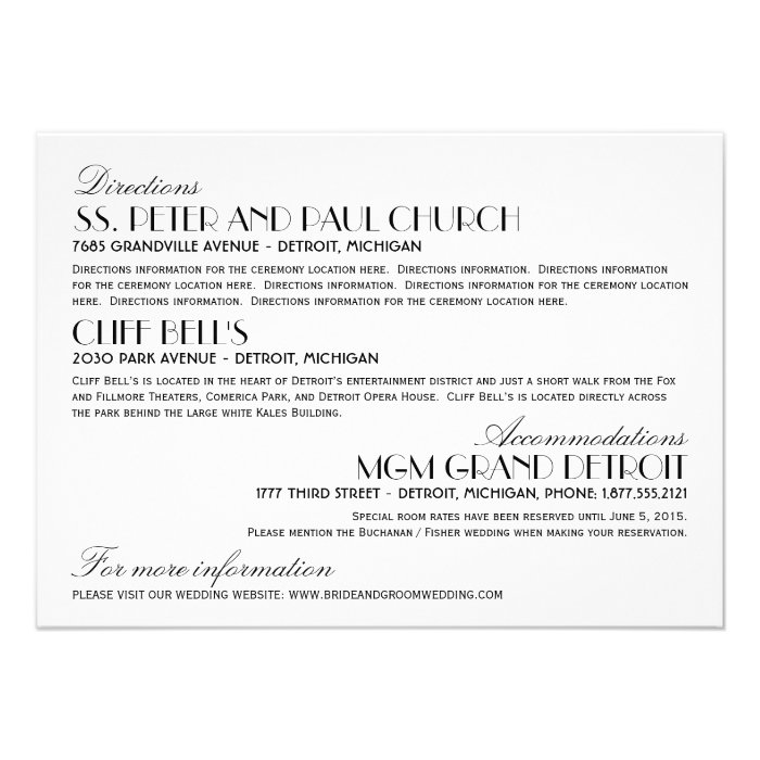 Wedding Information Card  Art Deco Elegant Style