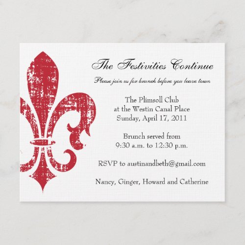 Wedding Information Card | New Orleans | Red