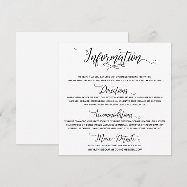 Wedding Information Elegant Script Enclosure Card (Front/Back)
