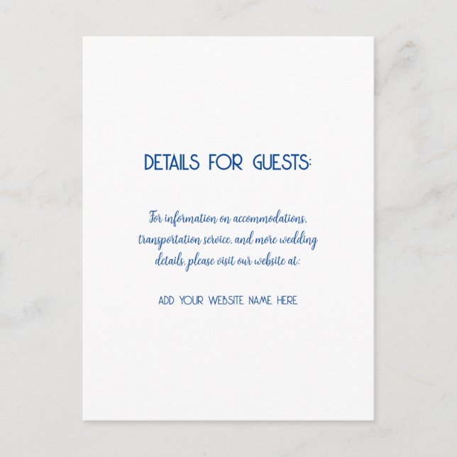 Wedding Information Guests Blue White 2024 Postcard (Front)