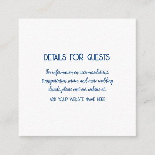 Wedding Information Guests Blue White Cool Enclosure Card