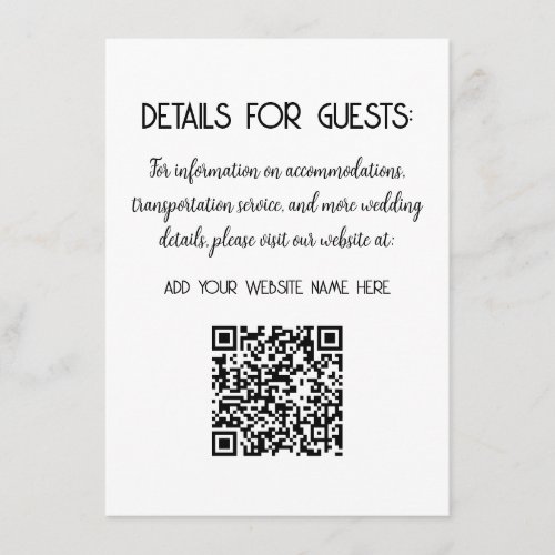 Wedding Information Guests QR Code Elegant MInimal Enclosure Card