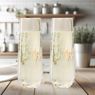 Wedding Initial and Date   Personalized Gift Stemless Champagne Flute
