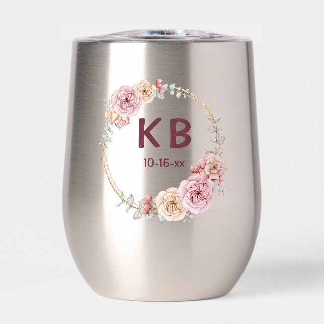Wedding Initials Framed Personalized Wedding Date  Thermal Wine Tumbler (Front)