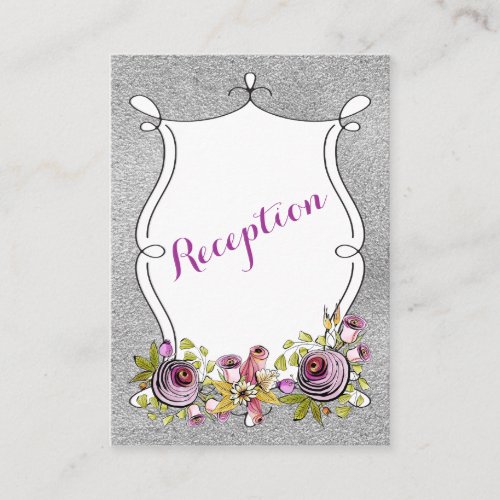 Wedding Insert Card  Plum FAUX Silver Foil Floral