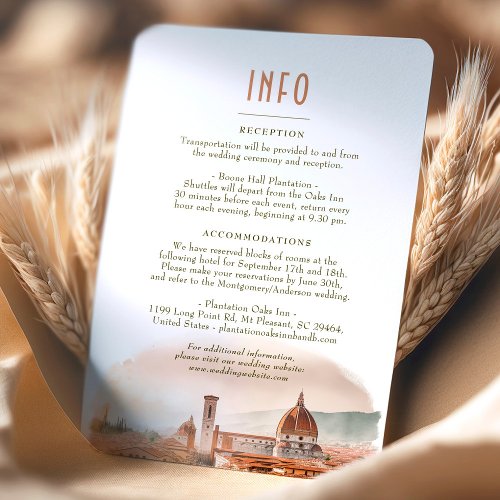 Wedding Insert INFO and Details Florence Italy Invitation