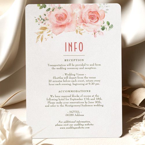 Wedding Insert INFO and Details Gold  Blush Invitation