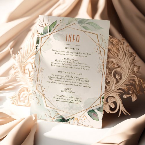 Wedding Insert INFO and Details Gold  Green Invitation