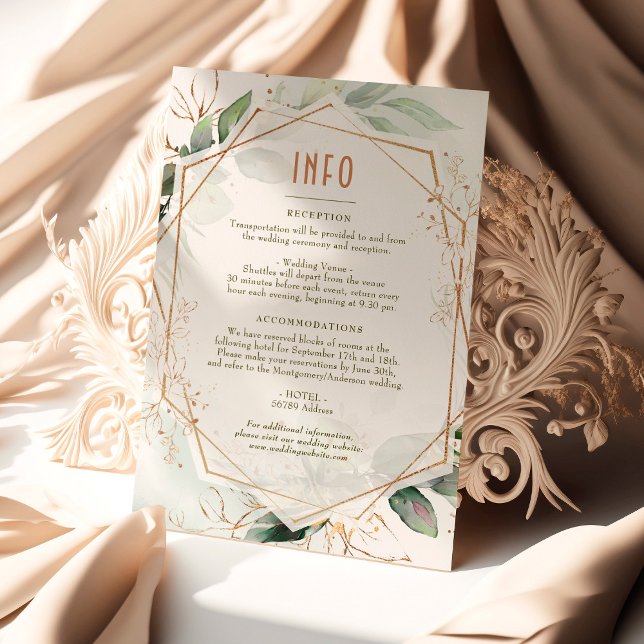 Wedding Insert INFO and Details Gold & Green Invitation (Creator Uploaded)