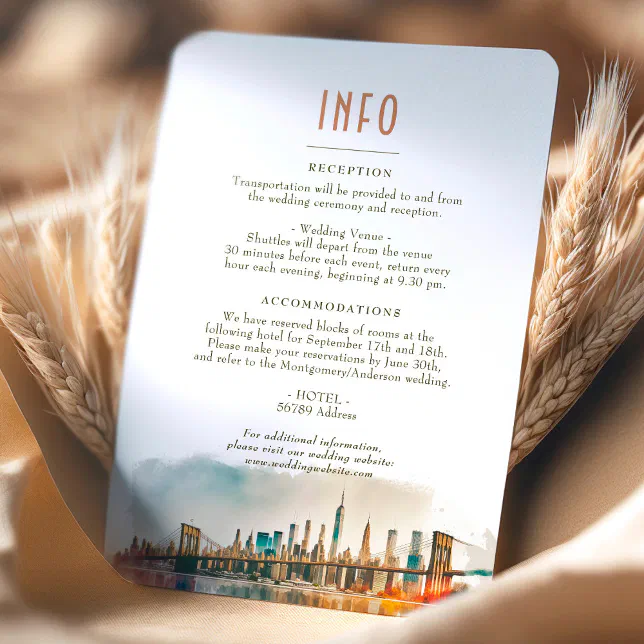 Wedding Insert INFO and Details New York Invitatio Invitation | Zazzle