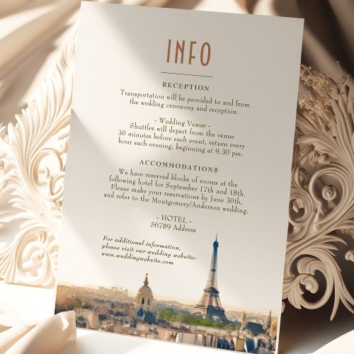 Wedding Insert INFO and Details Paris France Invit Invitation