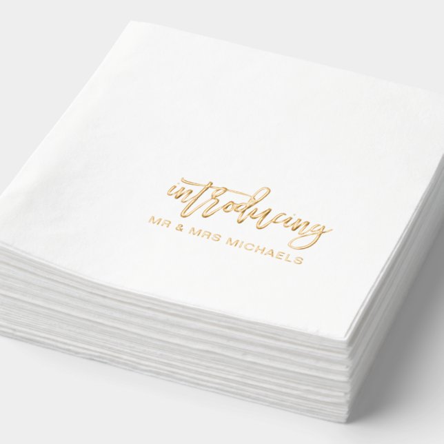 Wedding Introducing Mr and Mrs Script Foil Napkins (Detail)