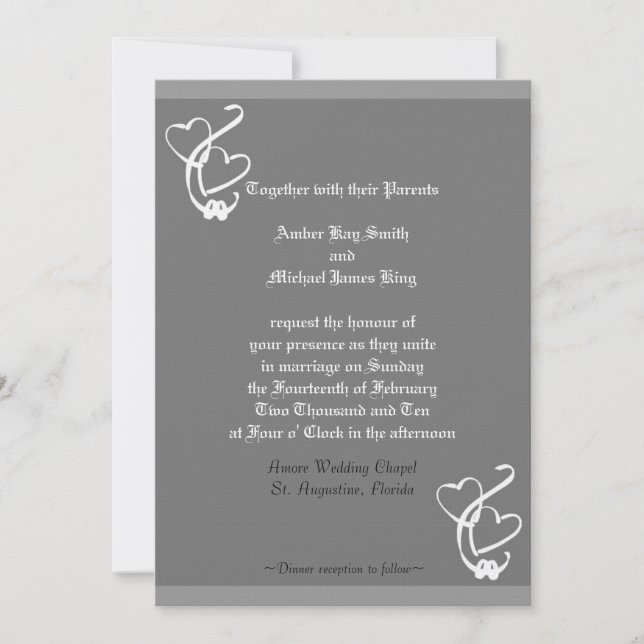 Wedding invitation 2 hearts 2 rings two side print (Front)