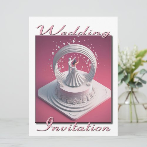 Wedding Invitation 3D Couple dancing on their cake