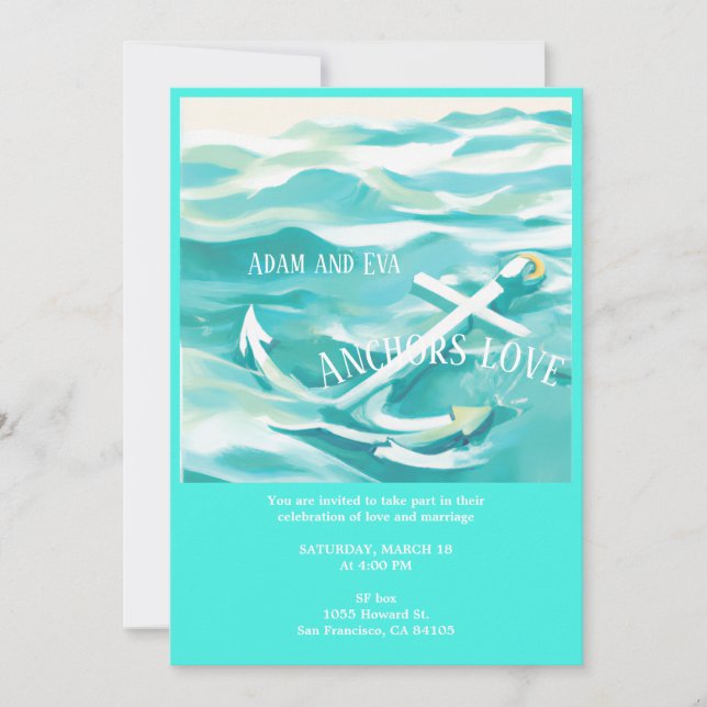 Wedding invitation Anchor of love in a marine them (Front)