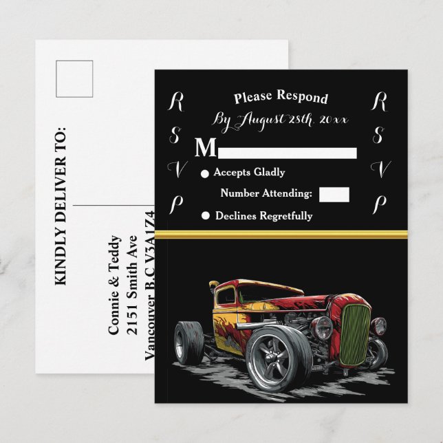 Wedding Invitation and Hot Rod Postcard (Front/Back)