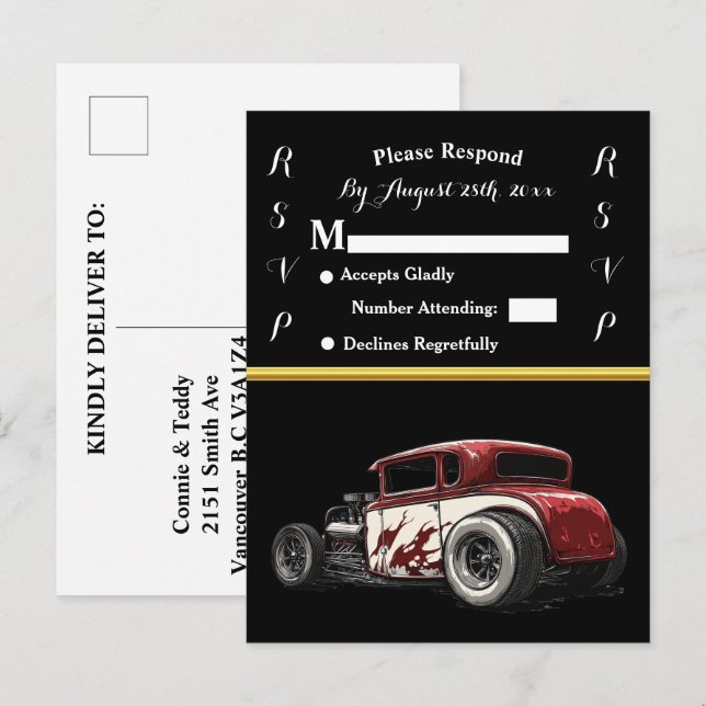 Wedding Invitation and Hot Rod Postcard (Front/Back)