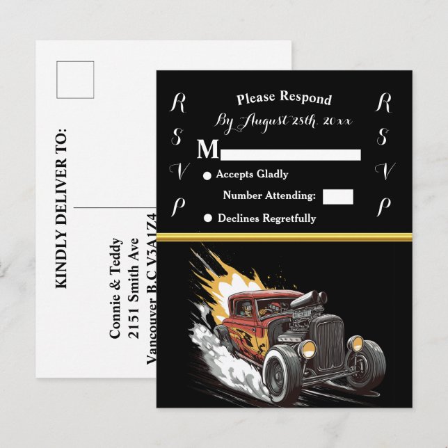 Wedding Invitation and Hot Rod Postcard (Front/Back)