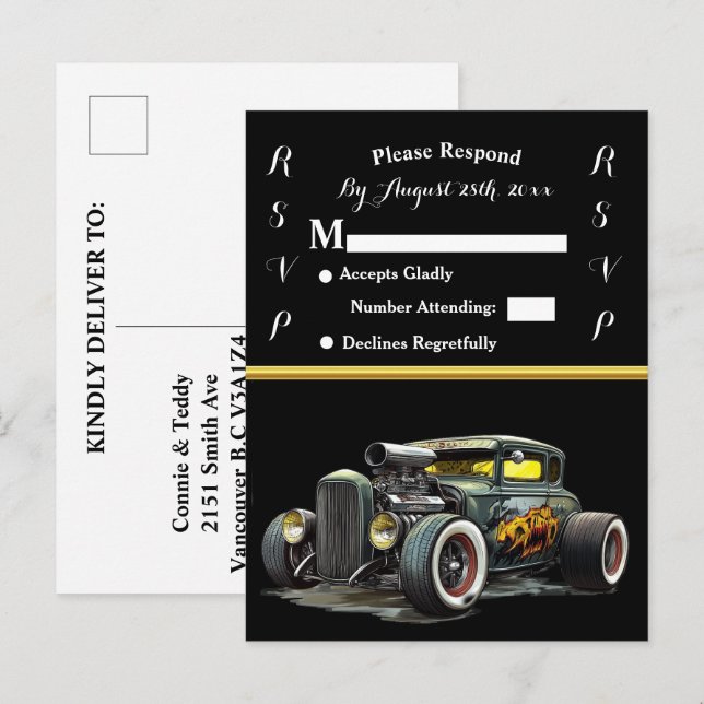 Wedding Invitation and Hot Rod Postcard (Front/Back)