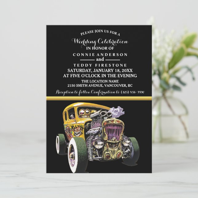 Wedding Invitation and Yellow Hot Rod (Standing Front)