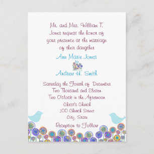 Wedding Invitation Aqua Blue & Plum Swirls Postcard