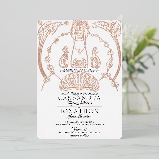 Wedding Invitation - Art Nouveau & Poem 12 Foil Invitation (Standing Front)