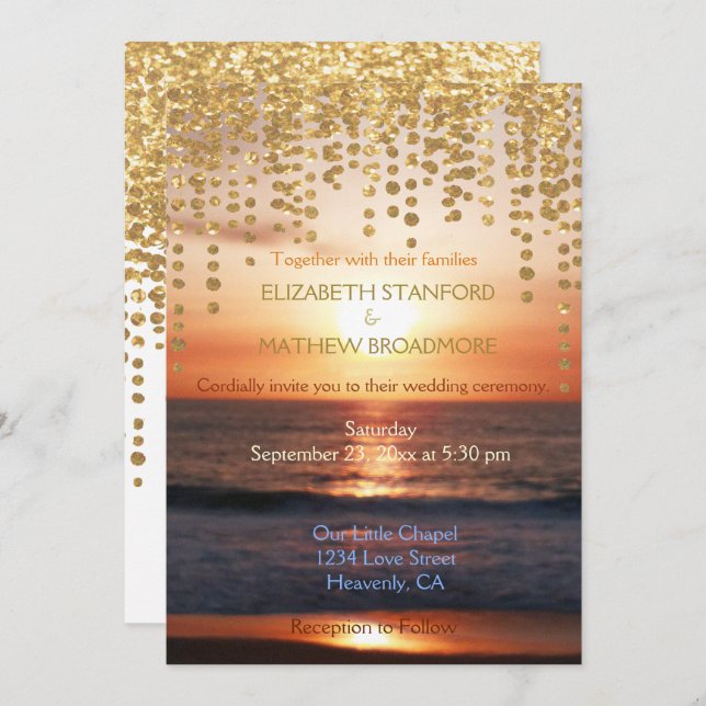 Wedding Invitation | Beach Sunset Glitter (Front/Back)