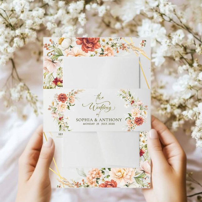 Wedding Invitation Belly Band Blush Peony Floral (Creator Uploaded)