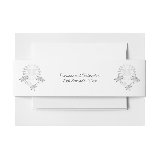 Wedding Invitation Belly Band Silver Dragonflies (Front Example)