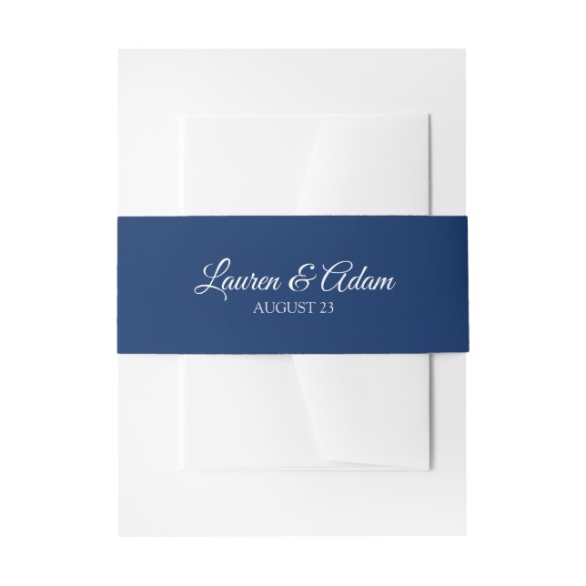 Wedding Invitation Belly Bands / Wraps | Navy Blue Band (Front Example)