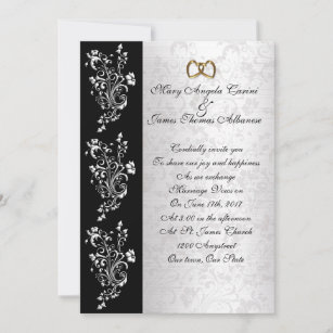 Wedding invitation black and white classic damask