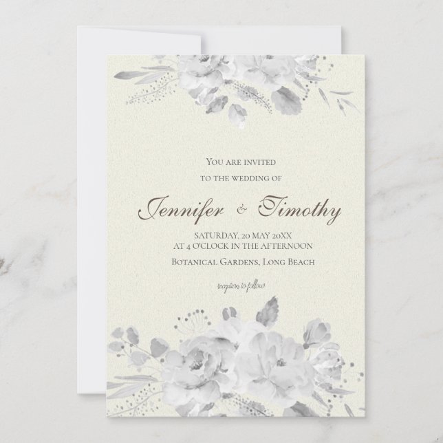 Wedding Invitation black and white rose (Front)