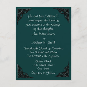 Wedding Invitation Black Corners Postcard
