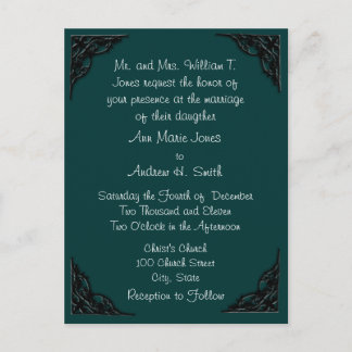 Wedding Invitation Black Corners Postcard