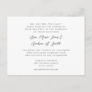 Wedding Invitation Black Corners Swirls on White Postcard