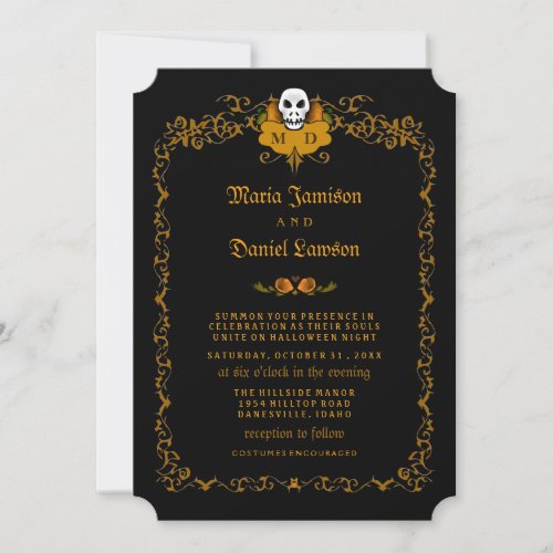 Wedding Invitation _ Black  Orange Skull Design